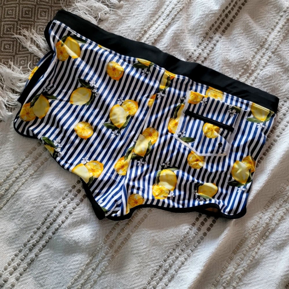 Cacique Boyshort Swim Bottoms, NWT, Lemons and Stripes!